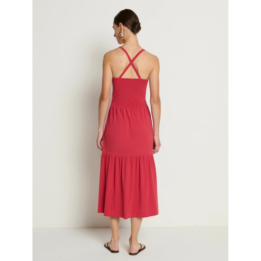 Nation LTD Los Angeles Penelope Smocked Midi Heartbeat Red - Picture 2 of 12